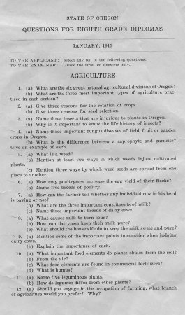 1915 Oregon Exam - Agriculture