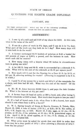 1915 Oregon Exam - Arithmetic