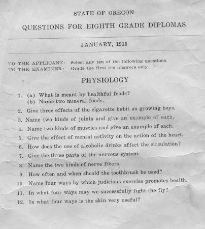 1915 Oregon Exam - Physiology