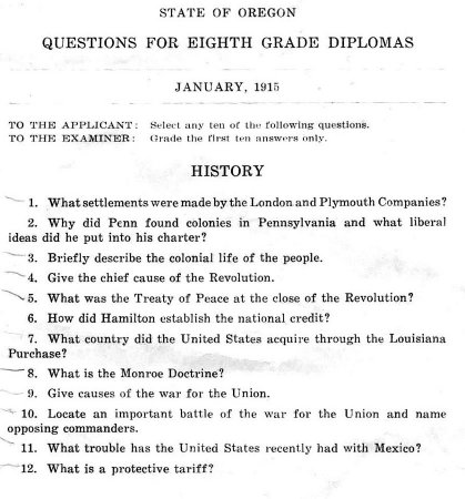 1915 Oregon Exam - History