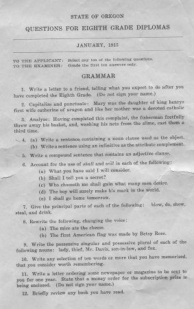 1915 Oregon Exam - Grammar