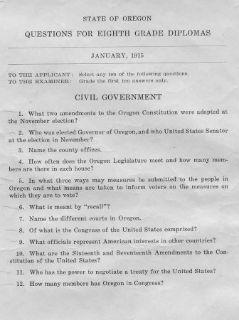 1915 Oregon Exam - Civil government