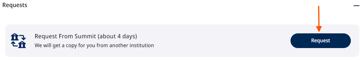 Screenshot of arrow pointing to the location of the "Request from Summit (about 4 days)" request button.
