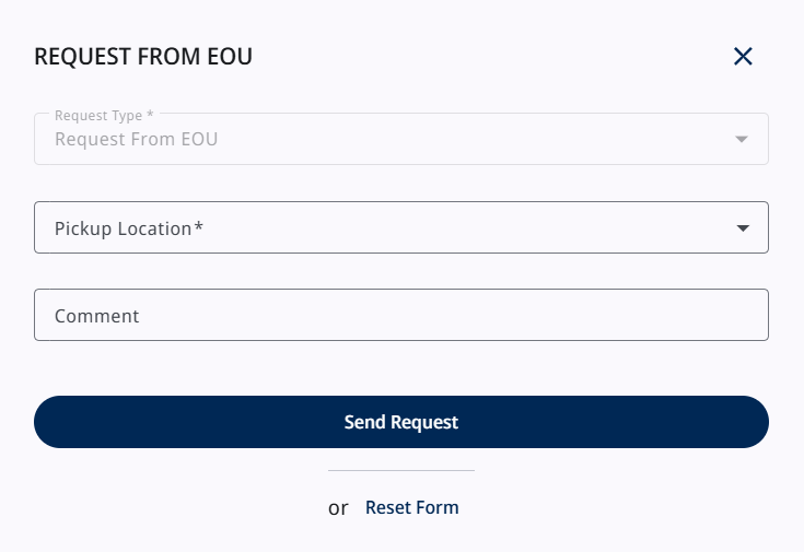 Screenshot showing the Request From EOU form.  